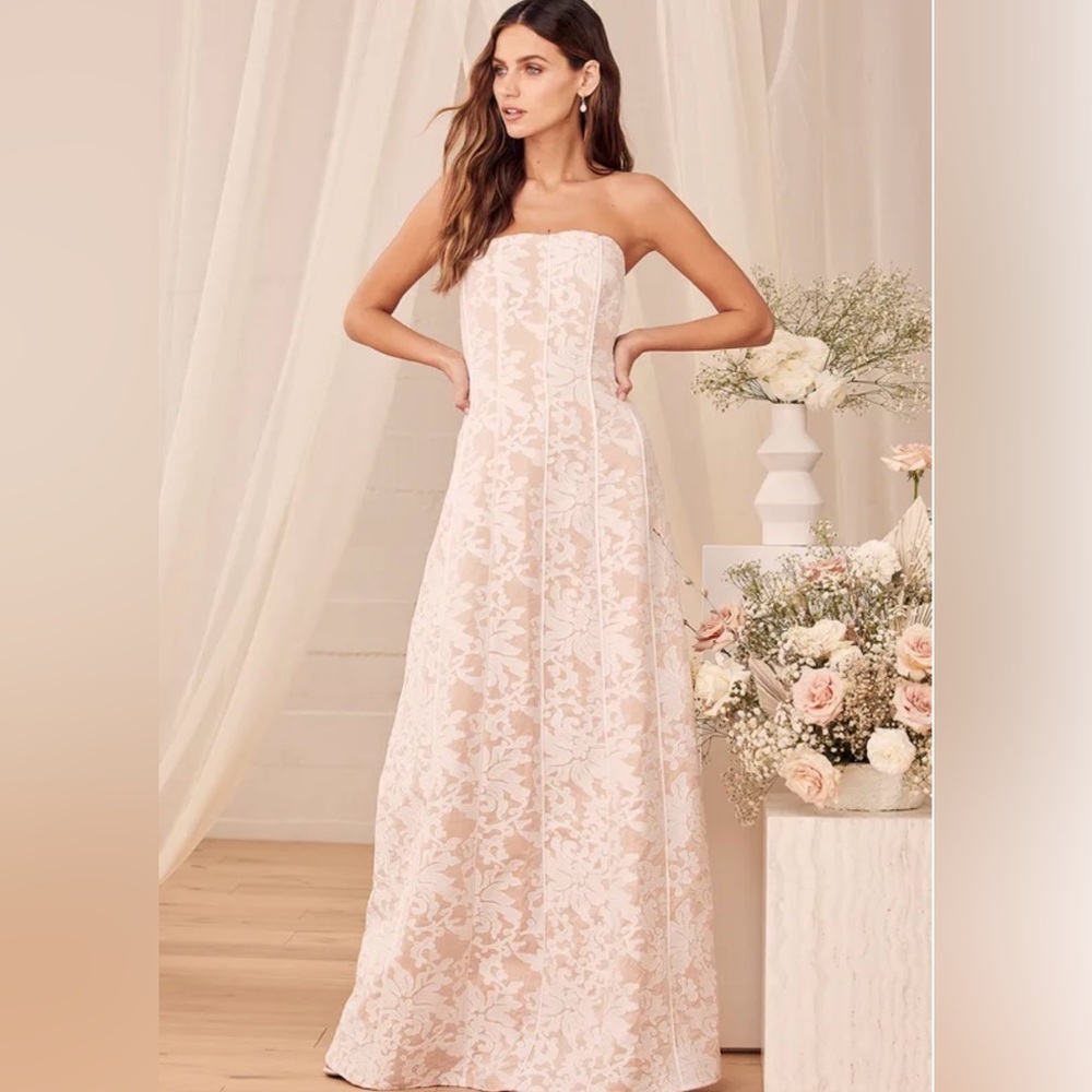 NWT Lulus Hold My Heart Forever White Embroidered Maxi Dress.
